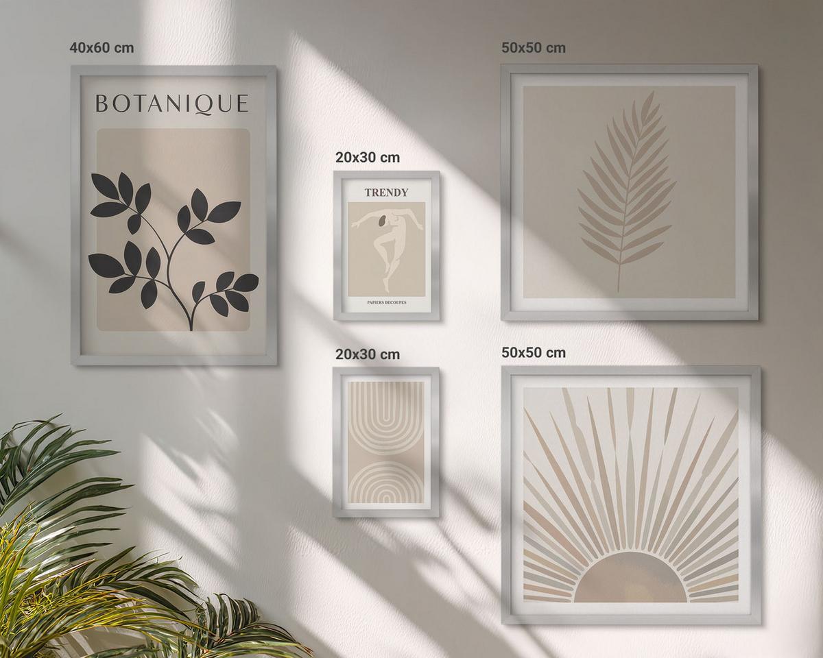BILDER SET 5er Set - 50x50 cm & 20x30 cm & 40x60 cm Silberner Rahmen - Abstrakte Poster im Boho-Stil in Pastellfarben - Silberfarben, Kunststoff (40/60cm) - TULUP