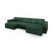 WOHNLANDSCHAFT FENTO P Grün Kordstoff mit Schlaffunktion - Grau/Grün, Holz/Kunststoff (347/90/148cm) - MASSENO