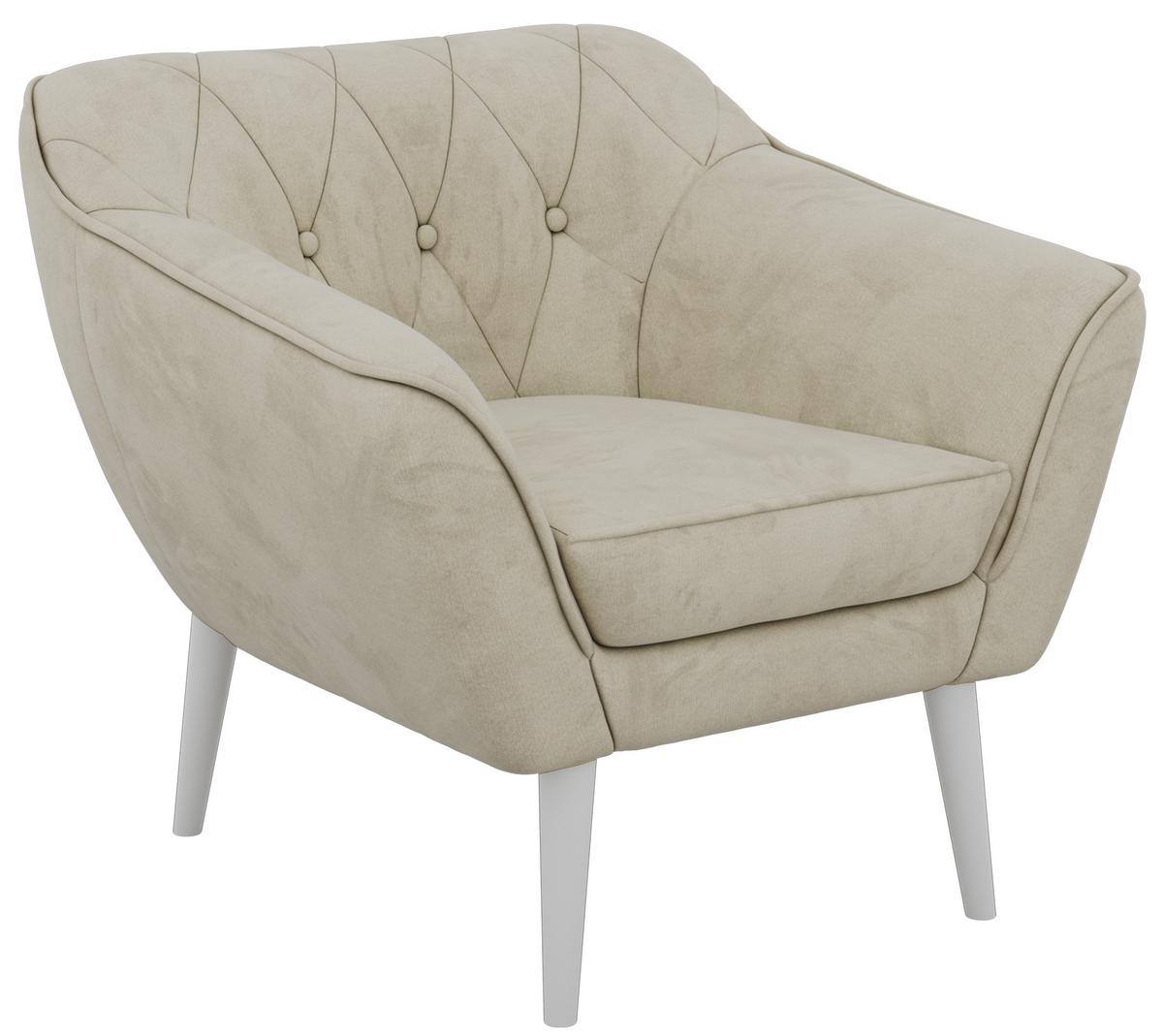 SESSEL PIRS - Beige Velvet - Weiße Beine - Beige/Weiß, Holzwerkstoff/Textil (80/75/74cm) - MKS