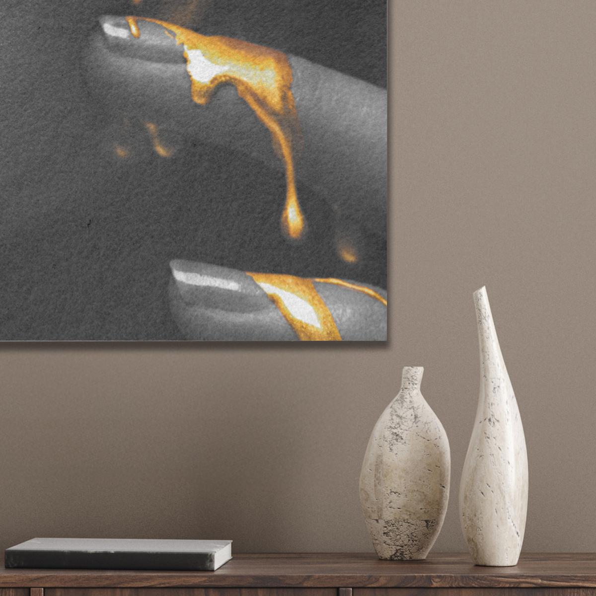 AKUSTIKBILD Frau - Schwarz - Gold - Gesicht - Lippen Kunstdruck Schlafzimmer 50x70 cm - Goldfarben, Kunststoff (50/70/0.9cm) - MuchoWow