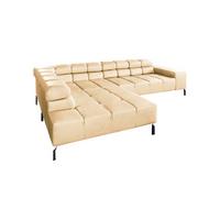 ECKSOFA NELSON Beige Leder Relaxfunktion - Beige/Schwarz, Leder/Metall (321/216cm) - KAWOLA
