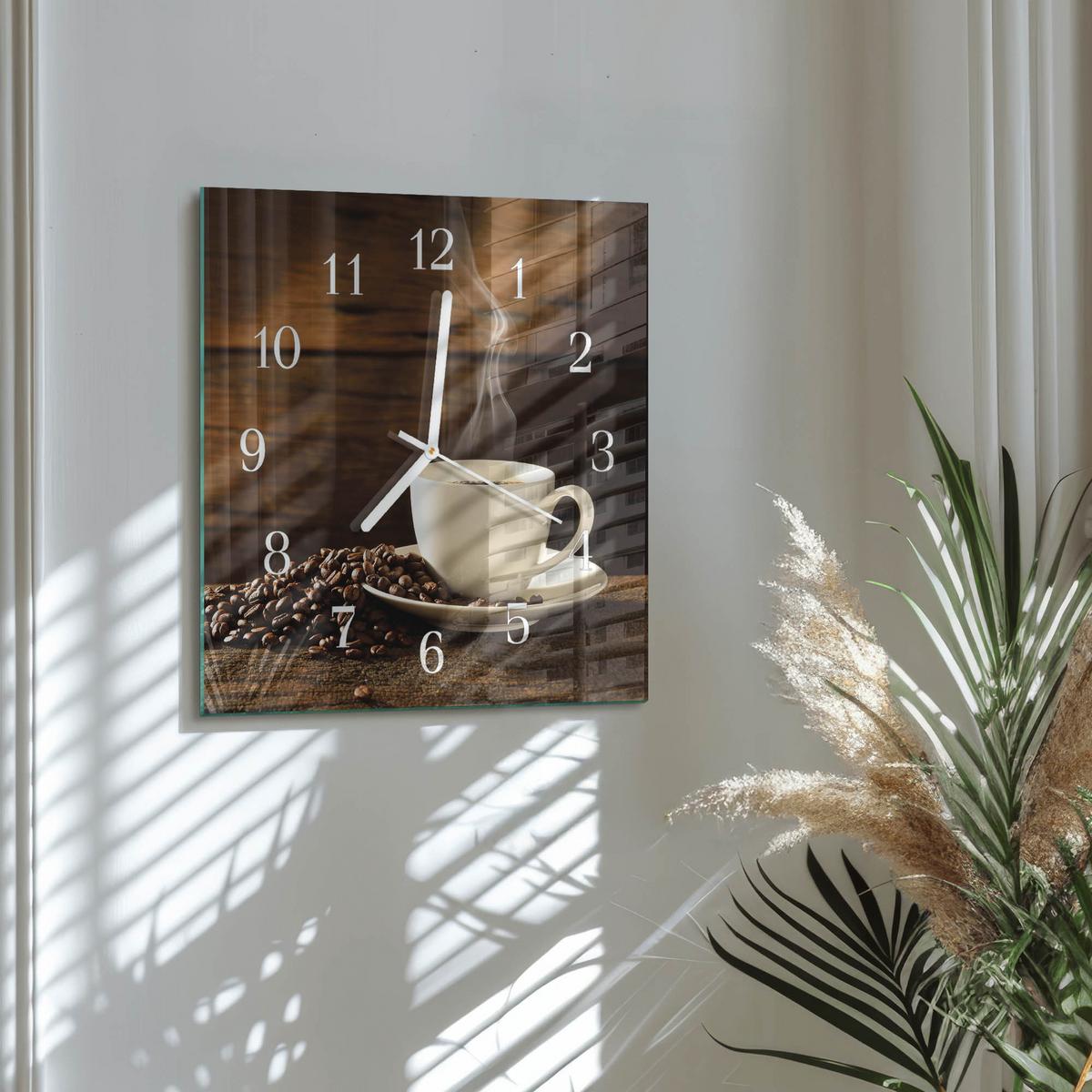 WANDUHR aus Glas 30x30 cm - Kaffee - Braun, Glas (30/30/0.4cm) - TULUP