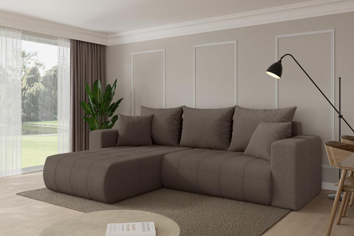 ECKSOFA mit Schlaffunktion Ottomane Links MILA-L 277x194x86 Braun Bouclé - Schwarz/Braun, Holzwerkstoff/Kunststoff (277/194cm) - ALTDECOR