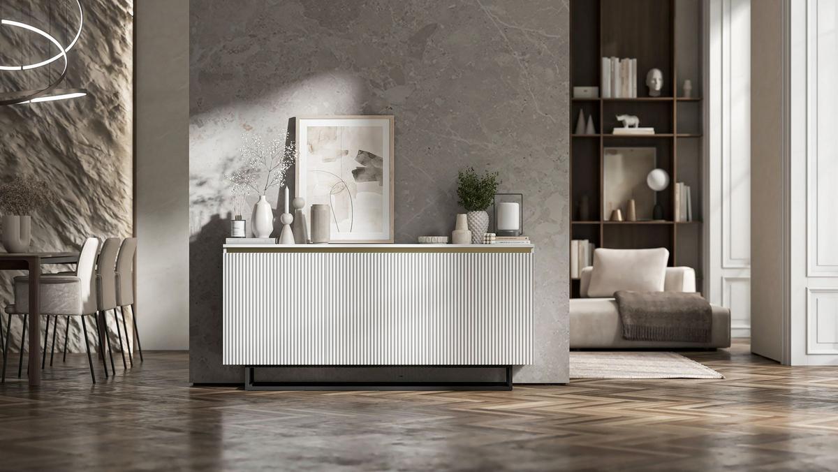 SIDEBOARD Selene 3D Weiß Matt mit metallrahmen Glamour 167 cm - Schwarz/Weiß, Holzwerkstoff/Metall (167/79/35cm) - Meble Lindner