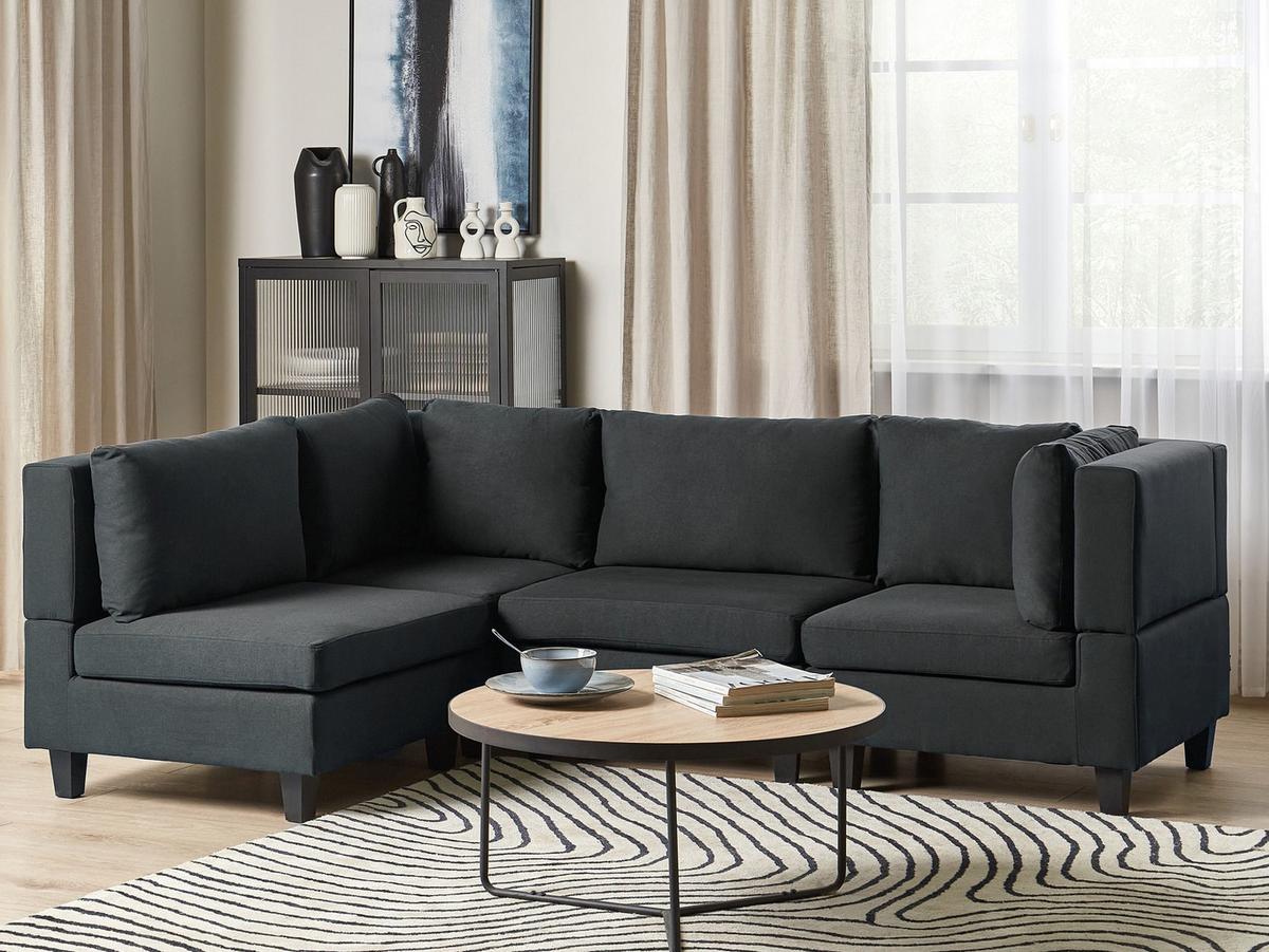 ECKSOFA Modul 4-Sitzer rechtsseitig Schwarz Stoff Unstad - Schwarz, Textil (228/152cm) - Beliani