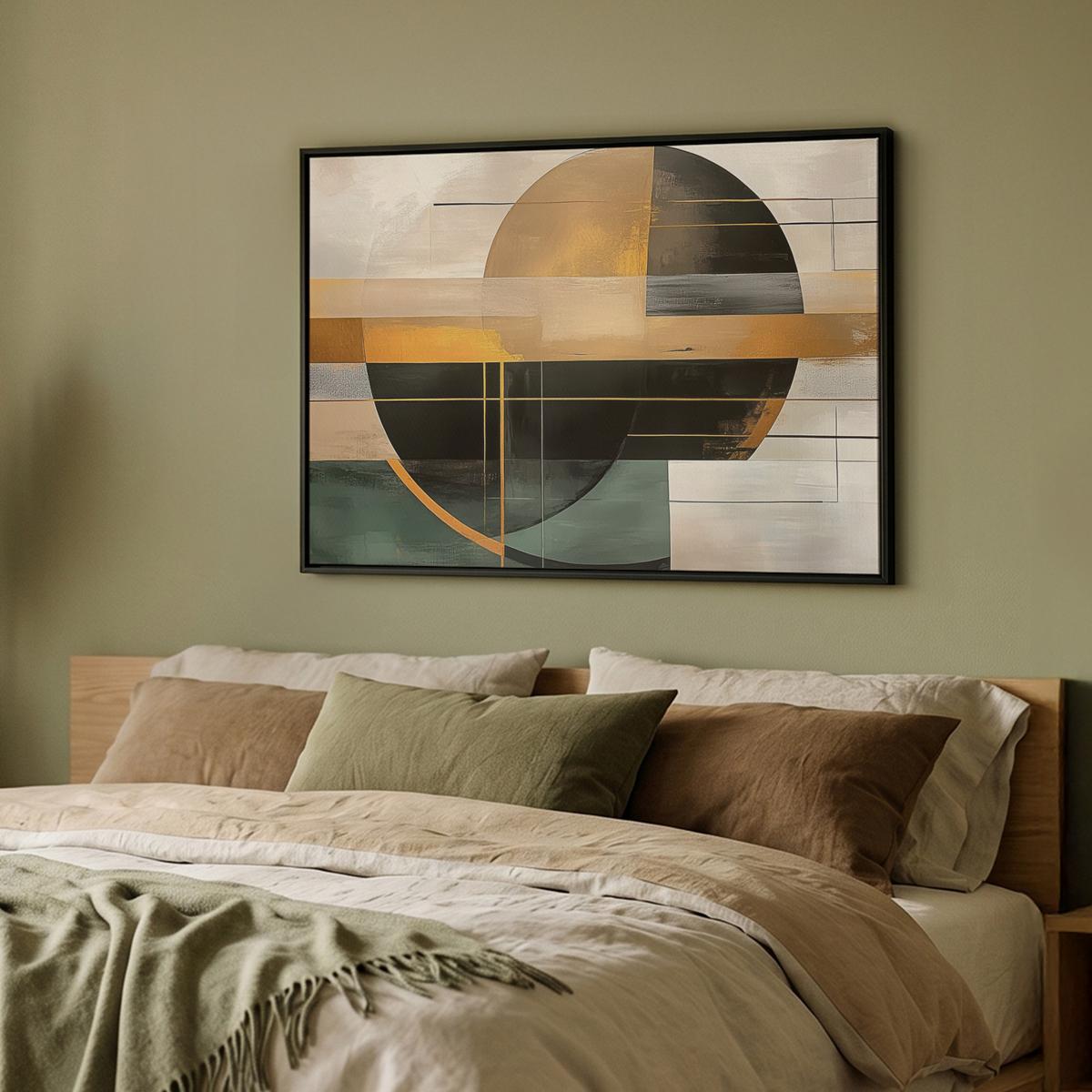 LEINWAND Bilder mit Rahmen - Abstrakt - Gold - Bronze - Grün - Formen - Modern - 100x70 - Multicolor, Textil (100/70cm) - MuchoWow