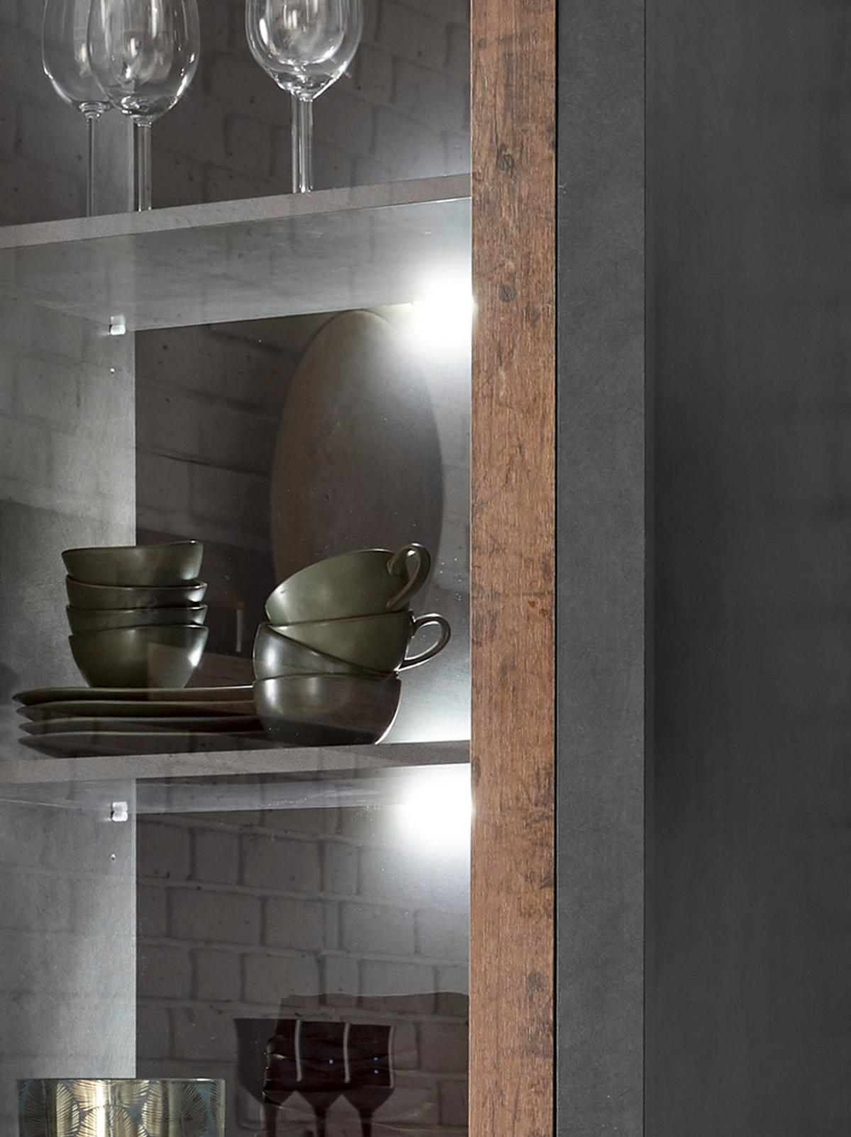 VITRINE Old Used Wood Shabby Design, grau, Vitrinenschrank mit 5 Fächern - Braun/Grau, Glas/Holzwerkstoff (65/201/40cm) - Furn.Design
