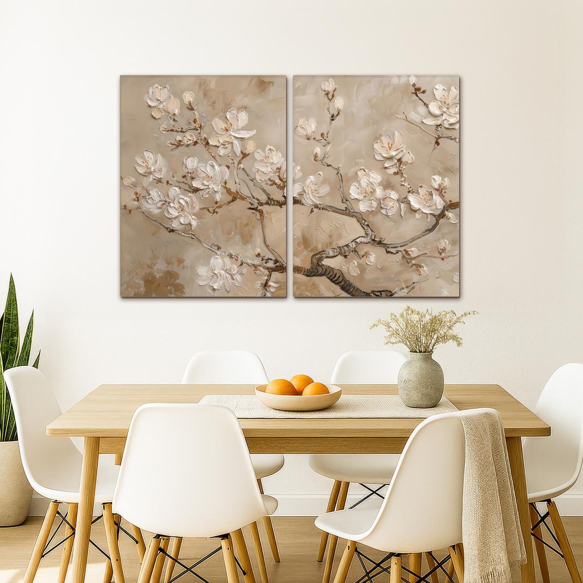 LEINWANDBILD 2er Set Beige - Blüte - Modern 100x70 cm - Beige, Textil (100/70cm) - MuchoWow