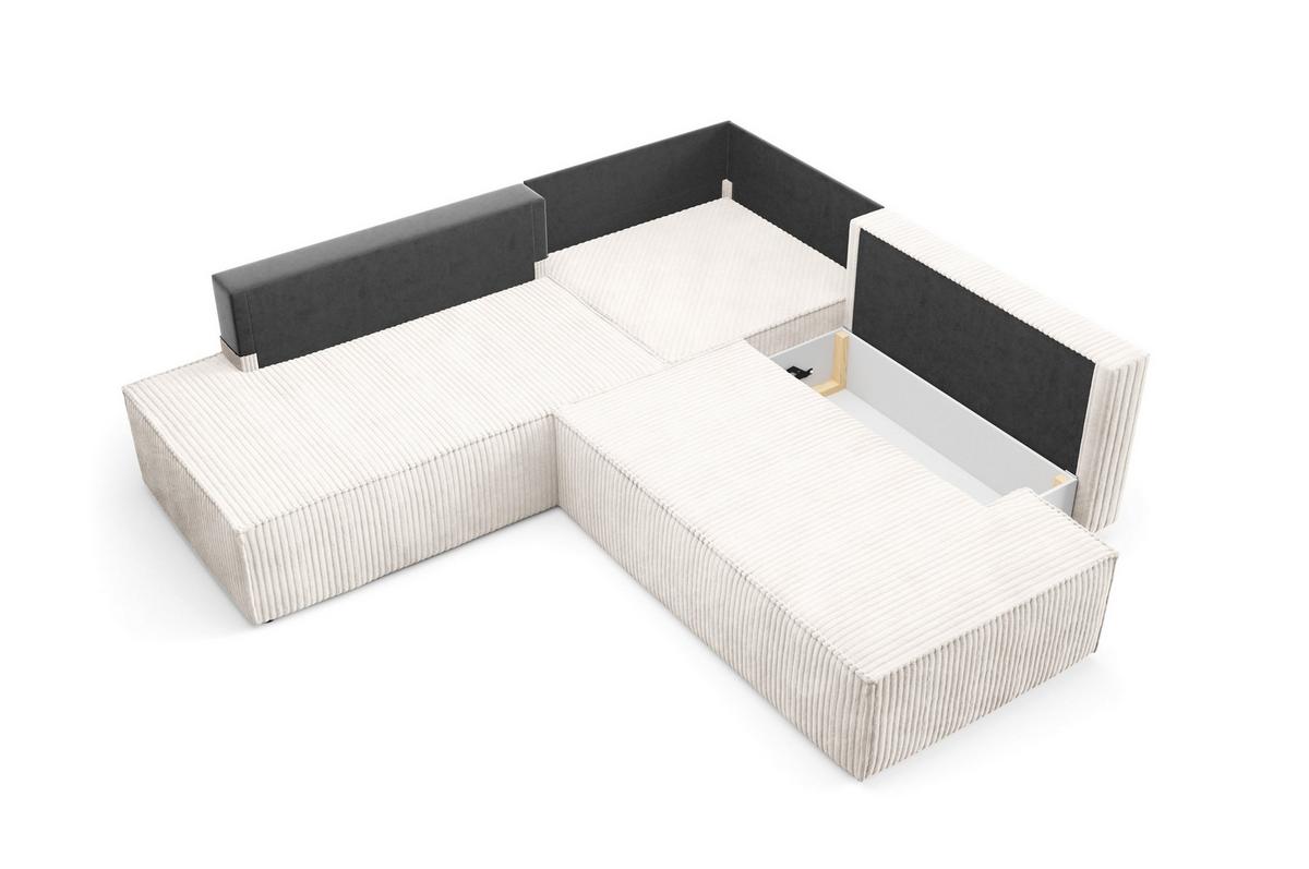 ECKSOFA TESSO II L-S Creme Kordstoff mit Schlaffunktion - Creme, Holz (254/254cm) - MASSENO