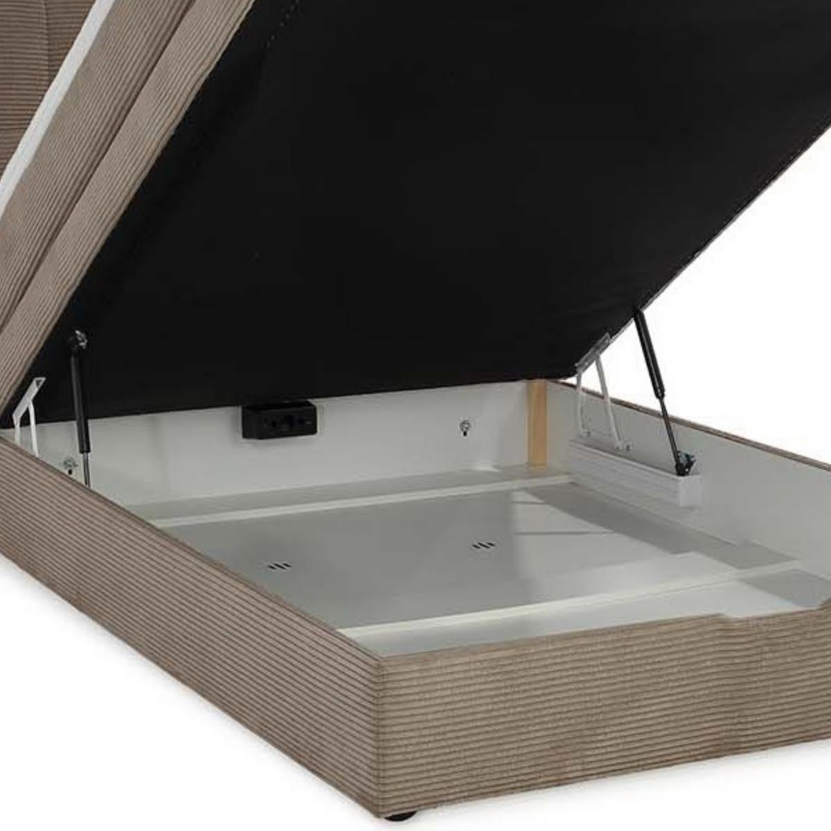 BOXSPRINGBETT 140x200 cm, 7-Zonen-Tonnentaschen-Federkernmatratze H3, Topper, Bonell-Federkern, großer Bettkasten, Cord Braun Taupe / 20037 - Schwarz/Braun, Kunststoff/Textil (140/200cm) - luma-home