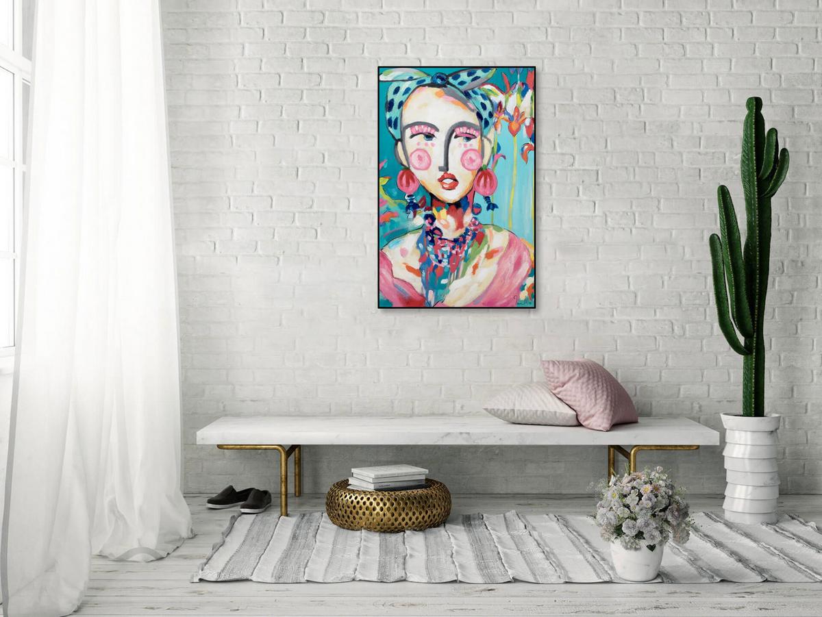 ACRYLBILD HANDGEMALT 60/90 cm - Blau/Pink, Holz/Textil (60/90cm) - KUNSTLOFT