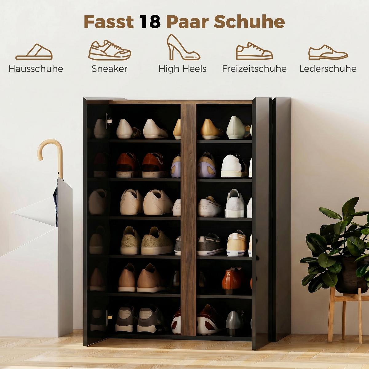 SCHUHSCHRANK Spanplatte Hochglanz-Schwarz - Schwarz Hochglanz, Holzwerkstoff (70/95/33.5cm) - HOMCOM