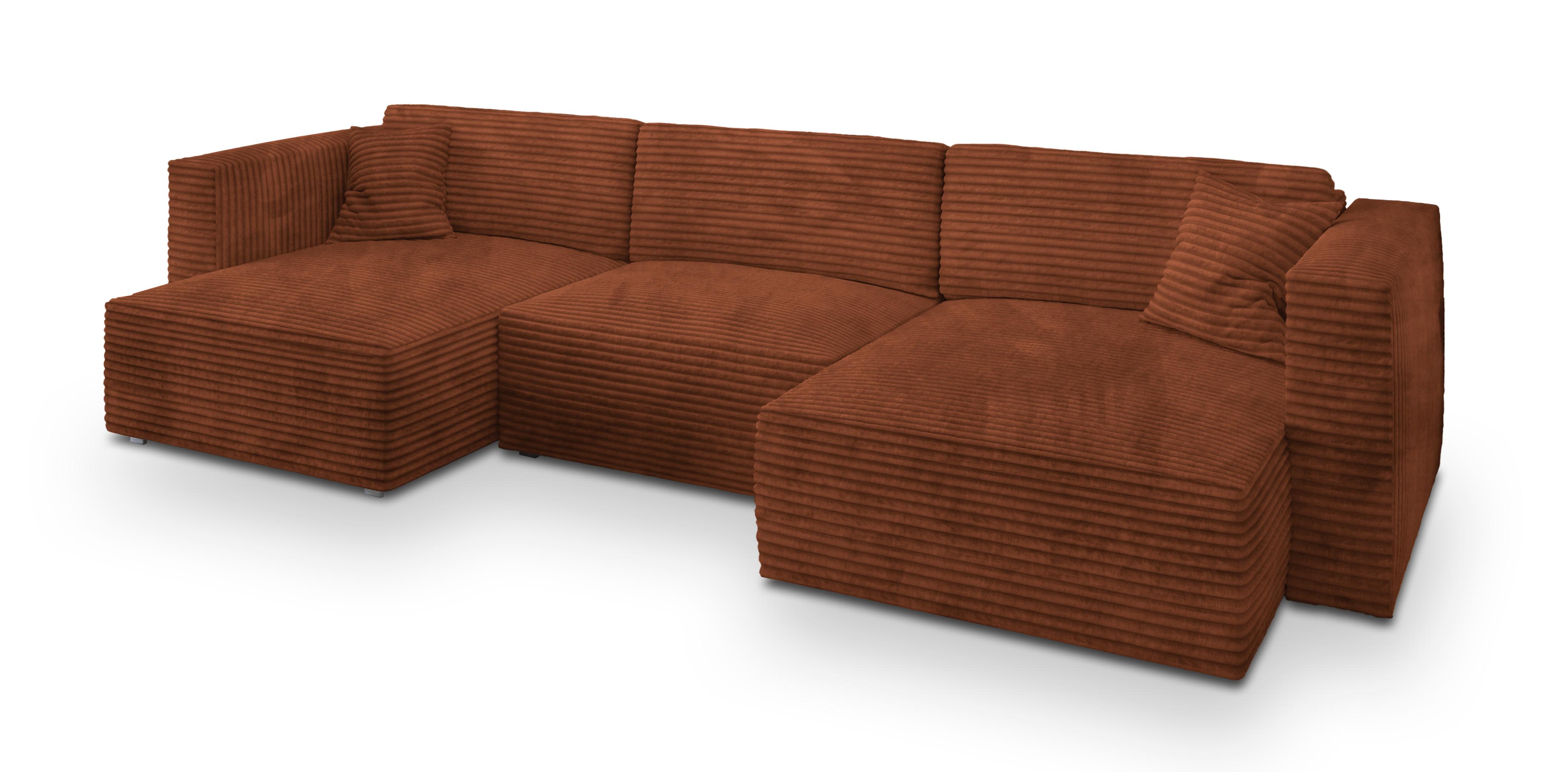 WOHNLANDSCHAFT SARMO Braun Kordstoff mit Schlaffunktion - Braun/Grau, Holz/Kunststoff (347/90/148cm) - MASSENO