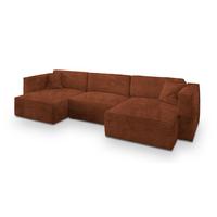 WOHNLANDSCHAFT SARMO Braun Kordstoff mit Schlaffunktion - Braun/Grau, Holz/Kunststoff (347/90/148cm) - MASSENO