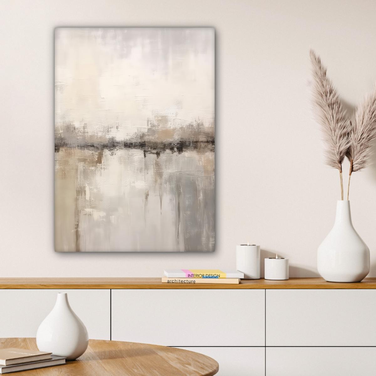LEINWANDBILD Moderne Kunst - Abstrakt - Beige Wandbild Wohnzimmer 60x80 cm - Beige, Textil (60/80cm) - MuchoWow