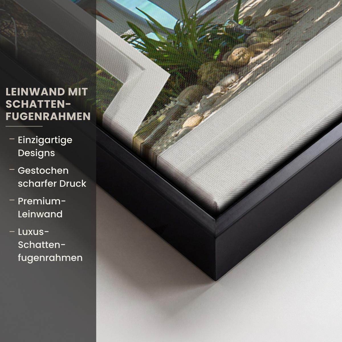 LEINWAND Bilder mit Rahmen - Aussicht - Baum - Meer - Palme - Hügel - Strand - Blau - 50x50 - Blau, Textil (50/50cm) - MuchoWow