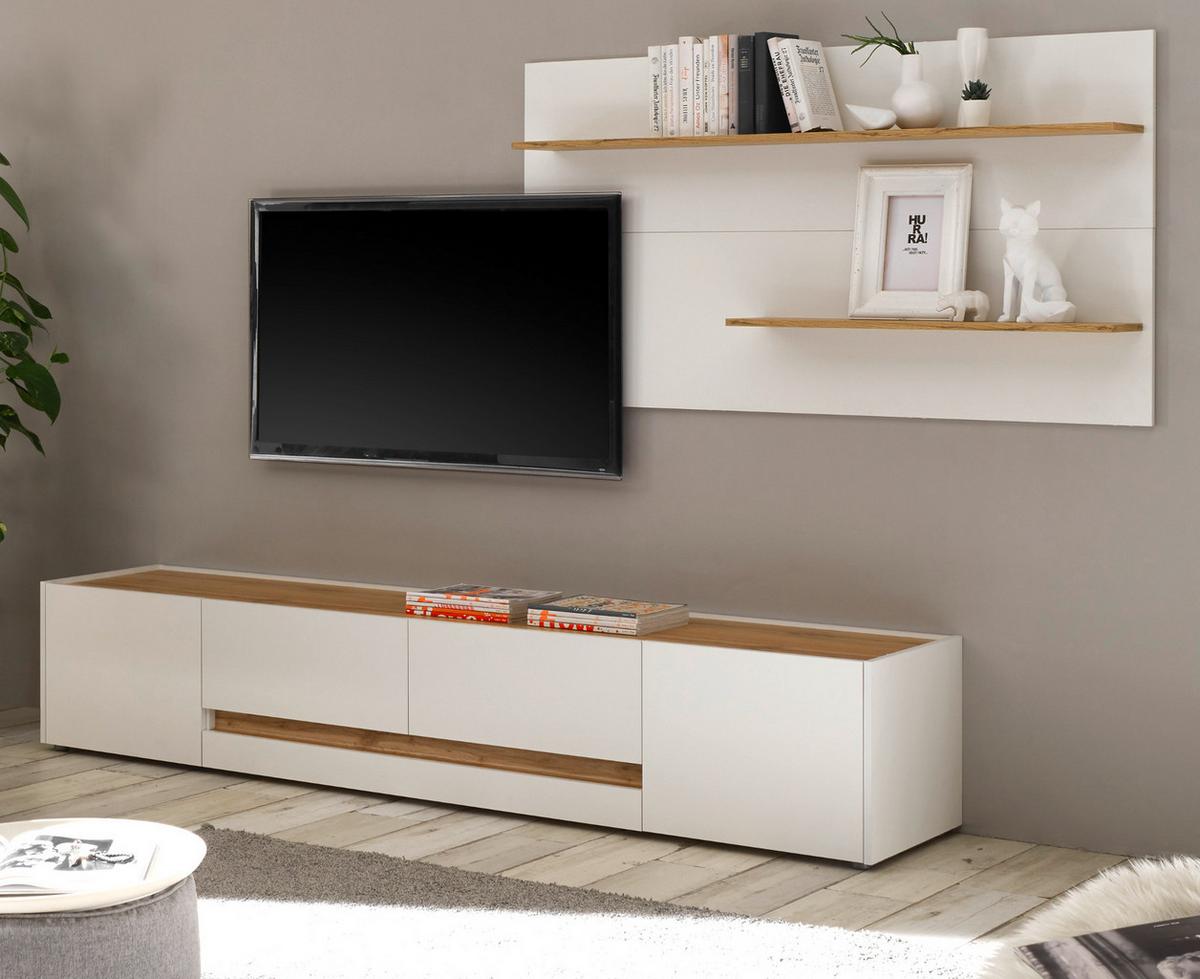 WANDREGAL weiß, Eiche Wotan 155 cm, Wandpaneel mit 2 variablen Regalböden - Eiche Wotan/Weiß, Holzwerkstoff/Metall (155/80/20cm) - Furn.Design