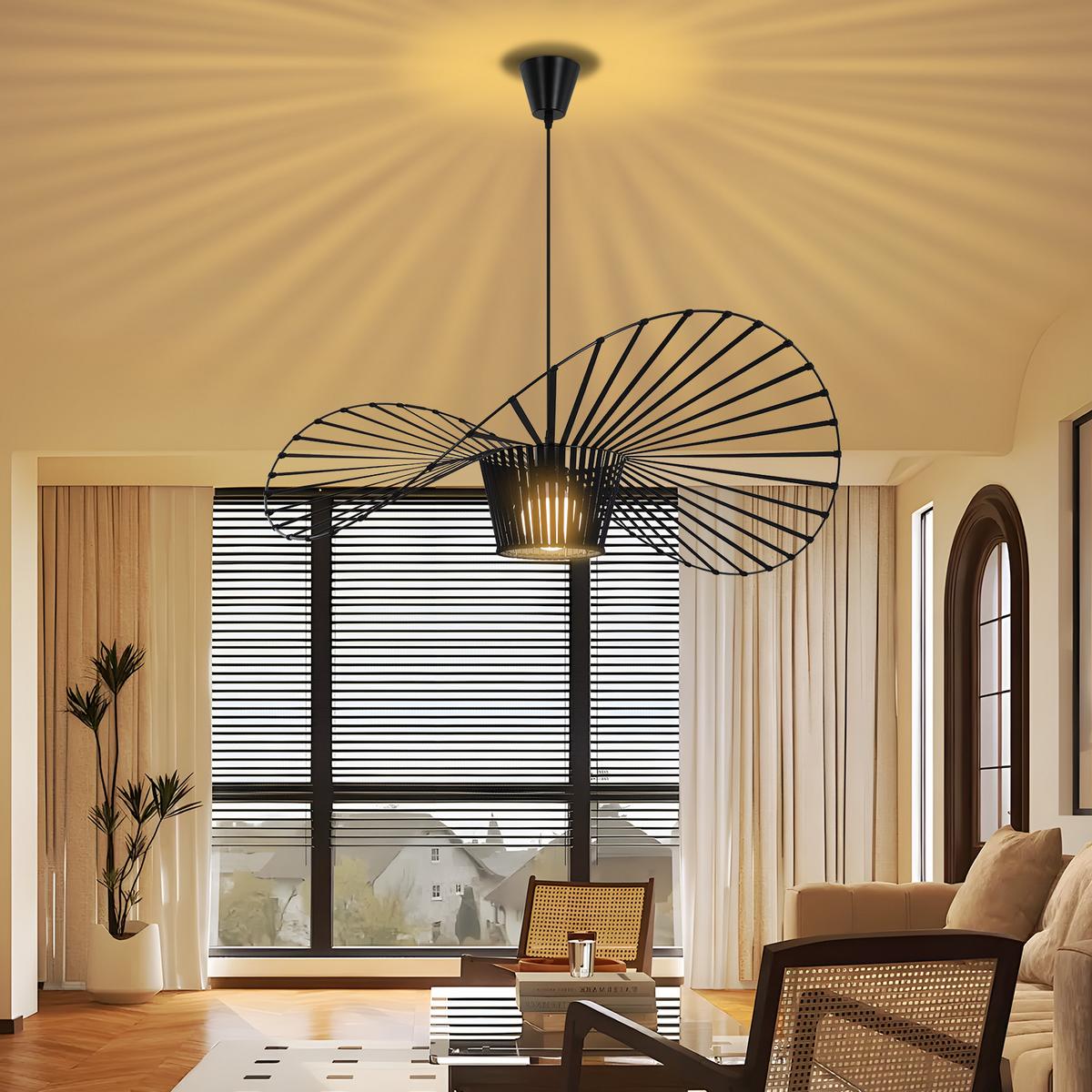 PENDELLEUCHTE Strohhut 60/60/150 cm - Schwarz, Metall (60/60/150cm) - Nettlife
