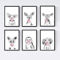 POSTER Set Mit 6 Tiere Babys Mit Kaugummi Pork Hirsch Vaca Zorro Eulenhund A4 Schwarzer Rahmen - Schwarz, Papier (29/3cm) - Nacnic