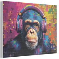 AKUSTIKBILD Graffiti - Schimpanse - Straßenkunst - Kopfhörer - Affe Wanddeko 70x50 cm - Blau, Kunststoff (70/50/0.9cm) - MuchoWow