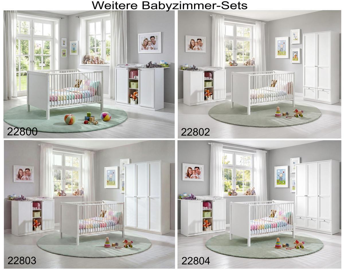 BABYZIMMER-SET 3-teilig: Babybett & Wickelkommode & Kleiderschrank 2-türig B90/H197/T58 cm, Soft-Close, Landhausstil Weiß / 22801 - Silberfarben/Weiß, Holzwerkstoff/Metall (76/83/146cm) - luma-home