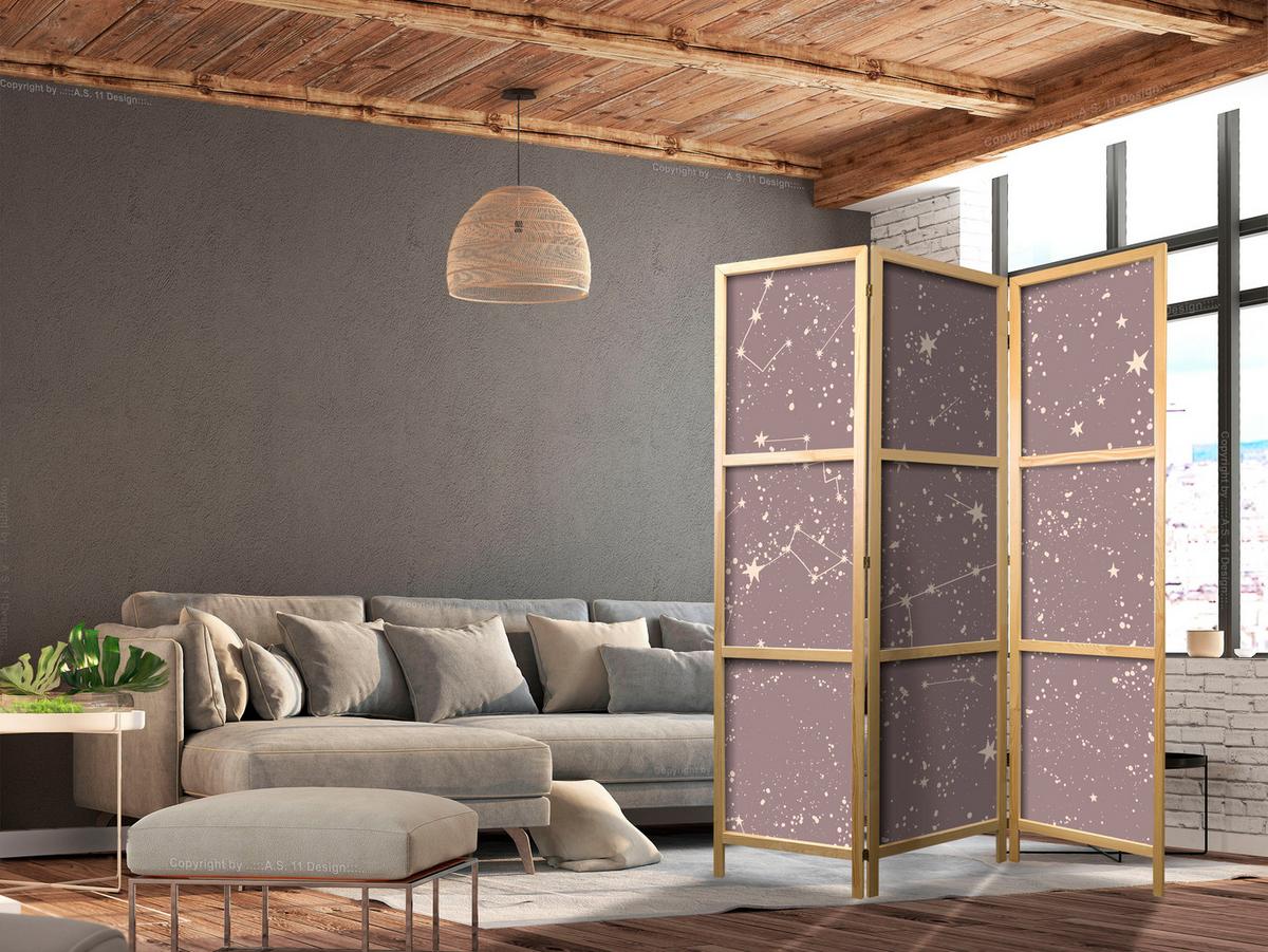PARAVENT Japanischer 3-tlg 135x172 cm Sterne - Violett, Holz/Textil (135/172/3cm) - Muralo
