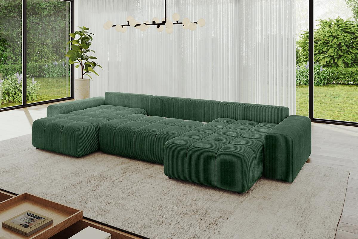 WOHNLANDSCHAFT ENIL-U 401x189x68 Grün Cord - Grün, Holzwerkstoff/Kunststoff (401/68/189cm) - ALTDECOR