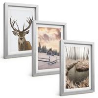 BILDER SET 3er Set - 20x30 cm Silberner Rahmen - Hirschhütte in Winterlandschaft - Silberfarben, Kunststoff (20/30cm) - TULUP