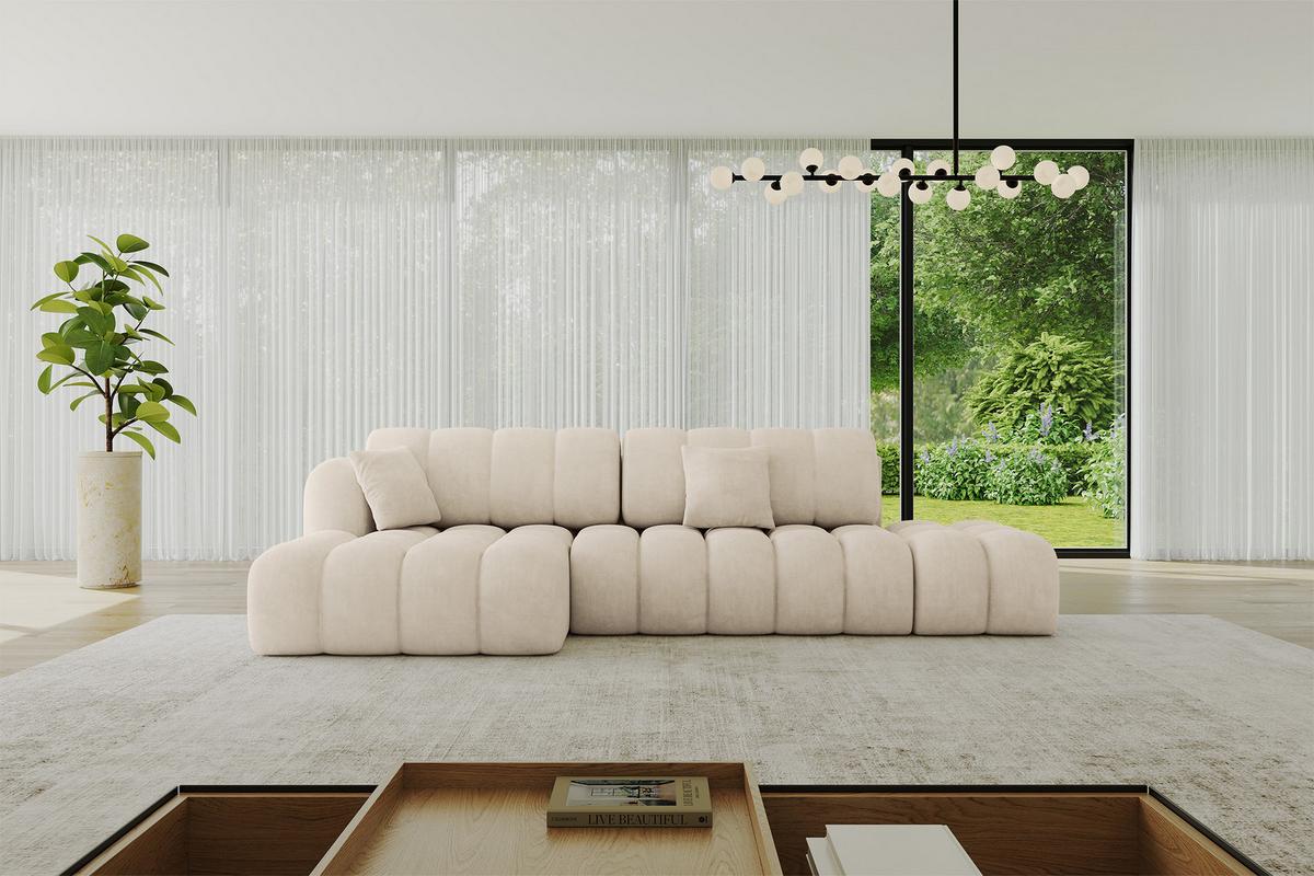ECKSOFA mit Schlaffunktion Ottomane Links OLEA-L2 321x164x75 Beige Velours - Sandfarben/Schwarz, Holzwerkstoff/Kunststoff (321/164cm) - ALTDECOR