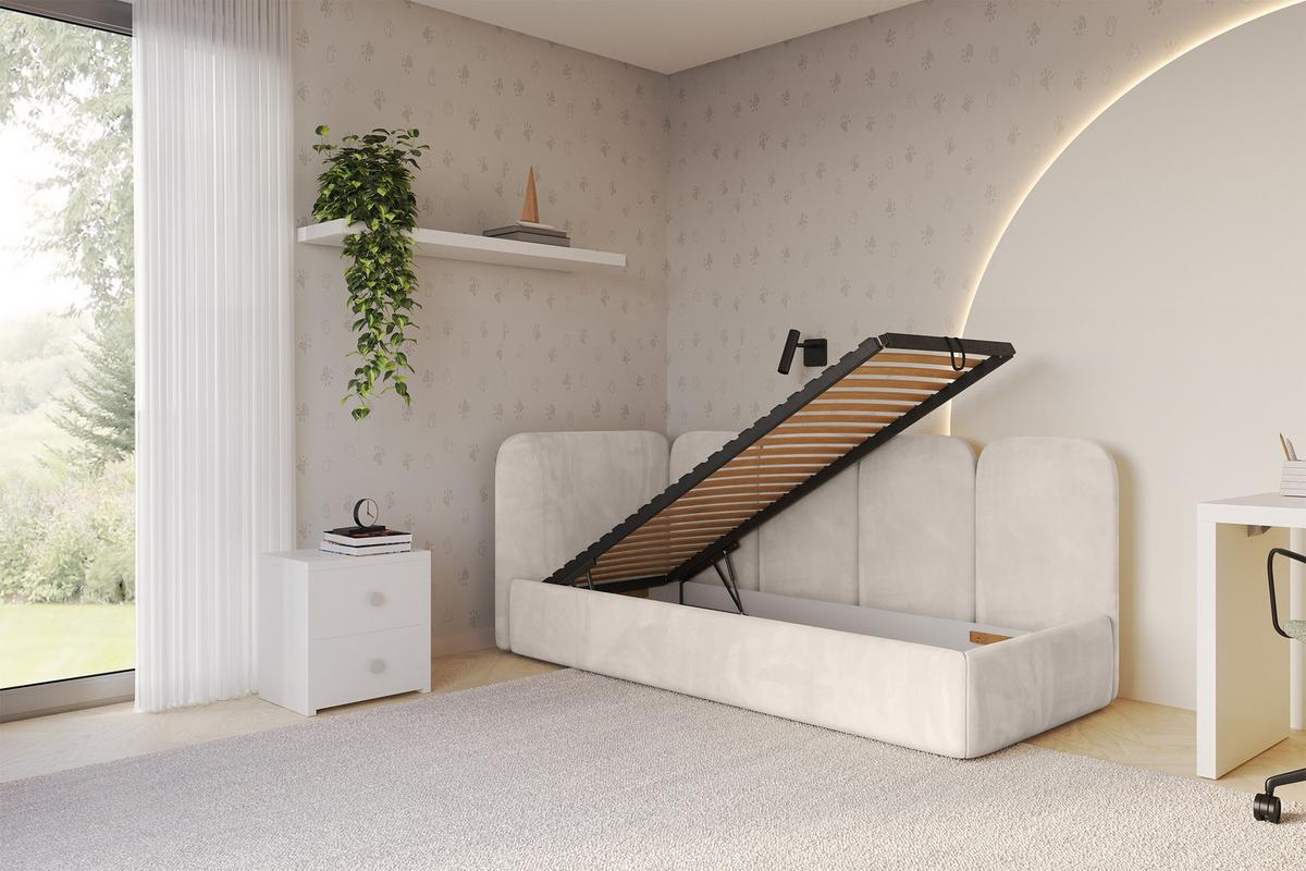 EINZELLBETT Jugendbett mit Bettkasten, Rechts - VELY 80x200 Beige - Sandfarben, Holzwerkstoff/Textil (80/200cm) - ALTDECOR