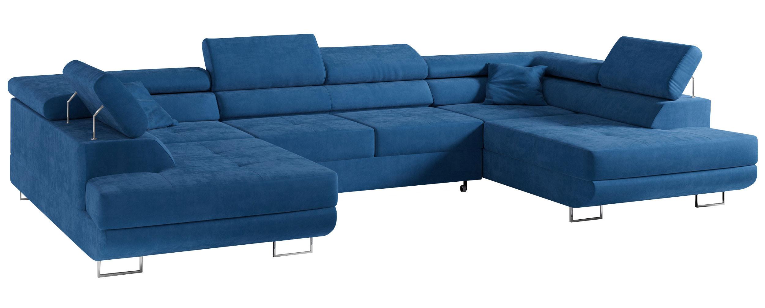 WOHNLANDSCHAFT GUSTAW U Dunkelblau Velvet - Türkis/Silberfarben, Textil/Metall (340/55/205cm) - MKS