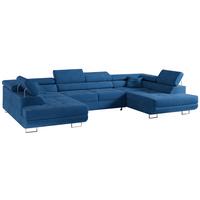 WOHNLANDSCHAFT GUSTAW U Dunkelblau Velvet - Türkis/Silberfarben, Textil/Metall (340/55/205cm) - MKS
