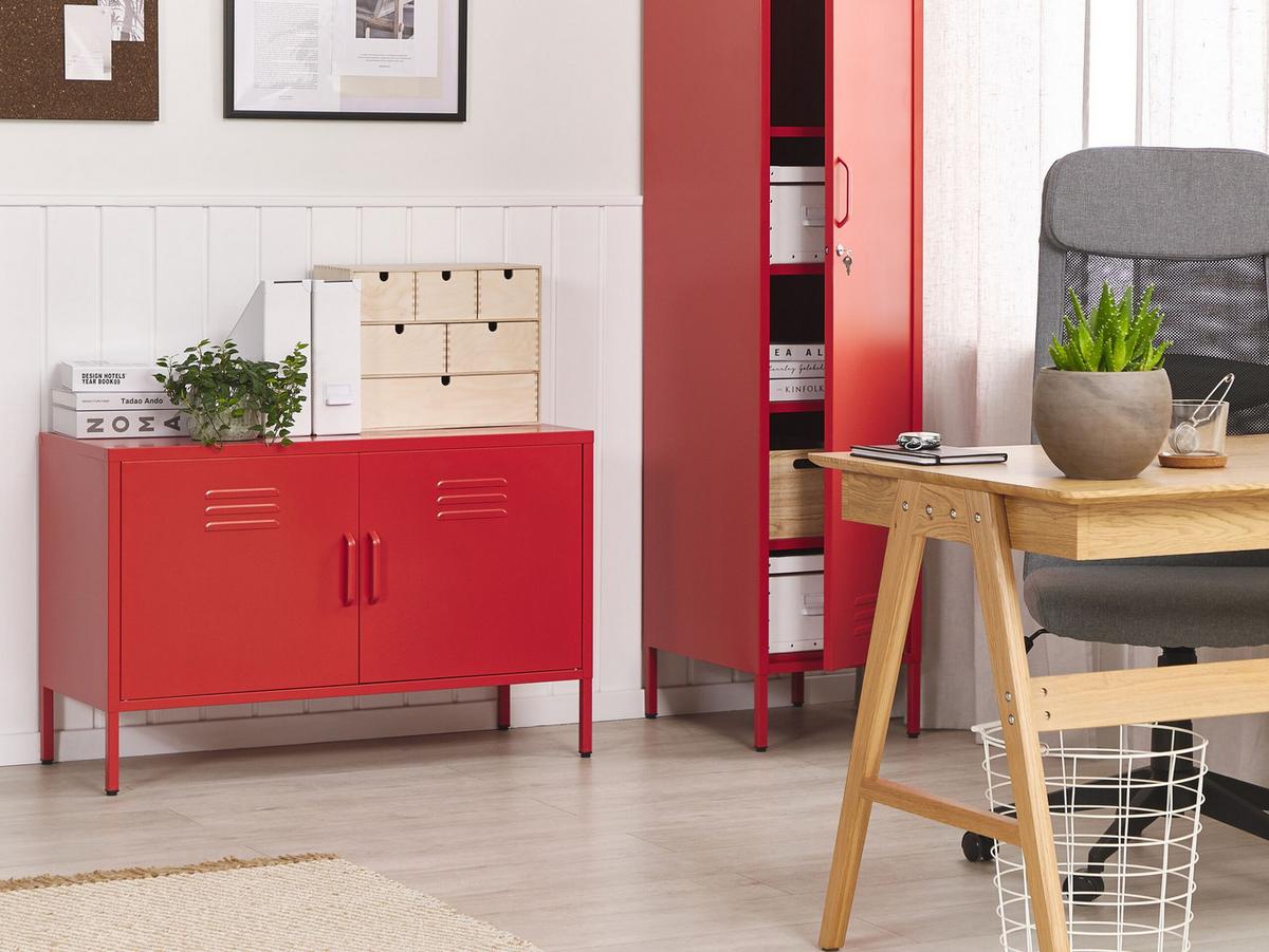 LOWBOARD Stahl rot matt 2 Türen 100 cm Uria - Rot, Metall (100/65/40cm) - Beliani