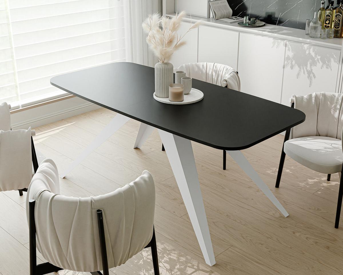 AUSZIEHTISCH FENTO 180/90/76 cm, Weiß / Schwarz - Schwarz/Weiß, Holzwerkstoff/Metall (90/180/76cm) - Idohome