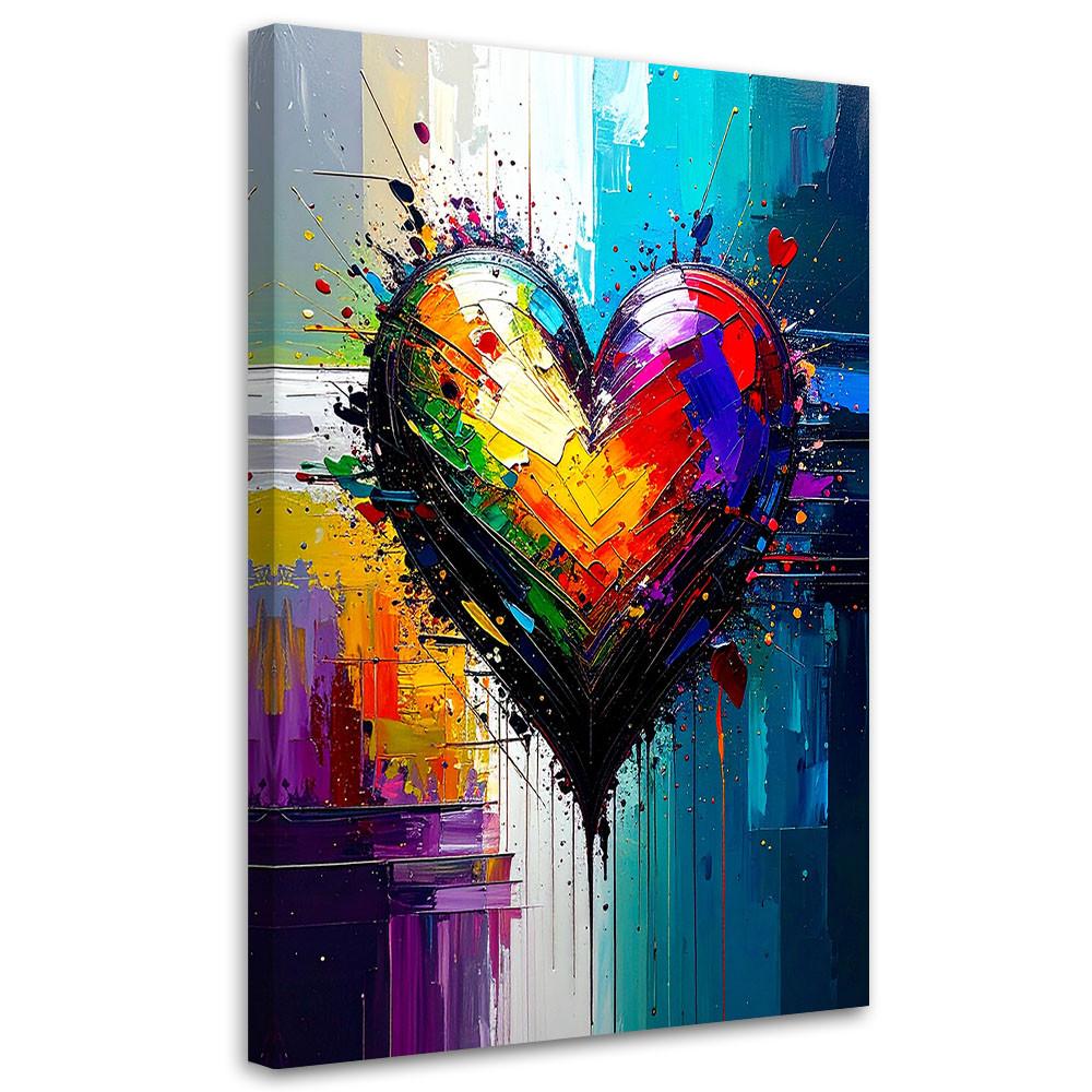 LEINWANDBILD Graffiti Buntes Herz Abstrakt 60x90cm - Multicolor, Textil (60/90cm) - Feeby
