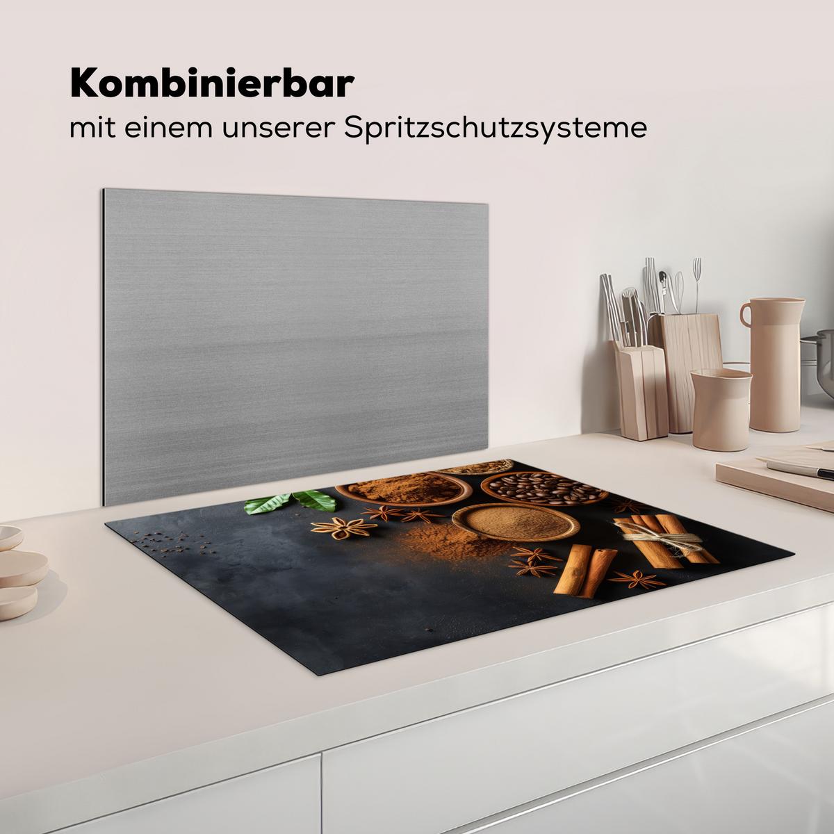 HERDABDECKPLATTE Zimt - Beton - Kaffee - Zimtstangen - Gewürze Herdabdeckung Induktionsfeld 75x52 cm - Mokka, Kunststoff (75/52/0.2cm) - MuchoWow