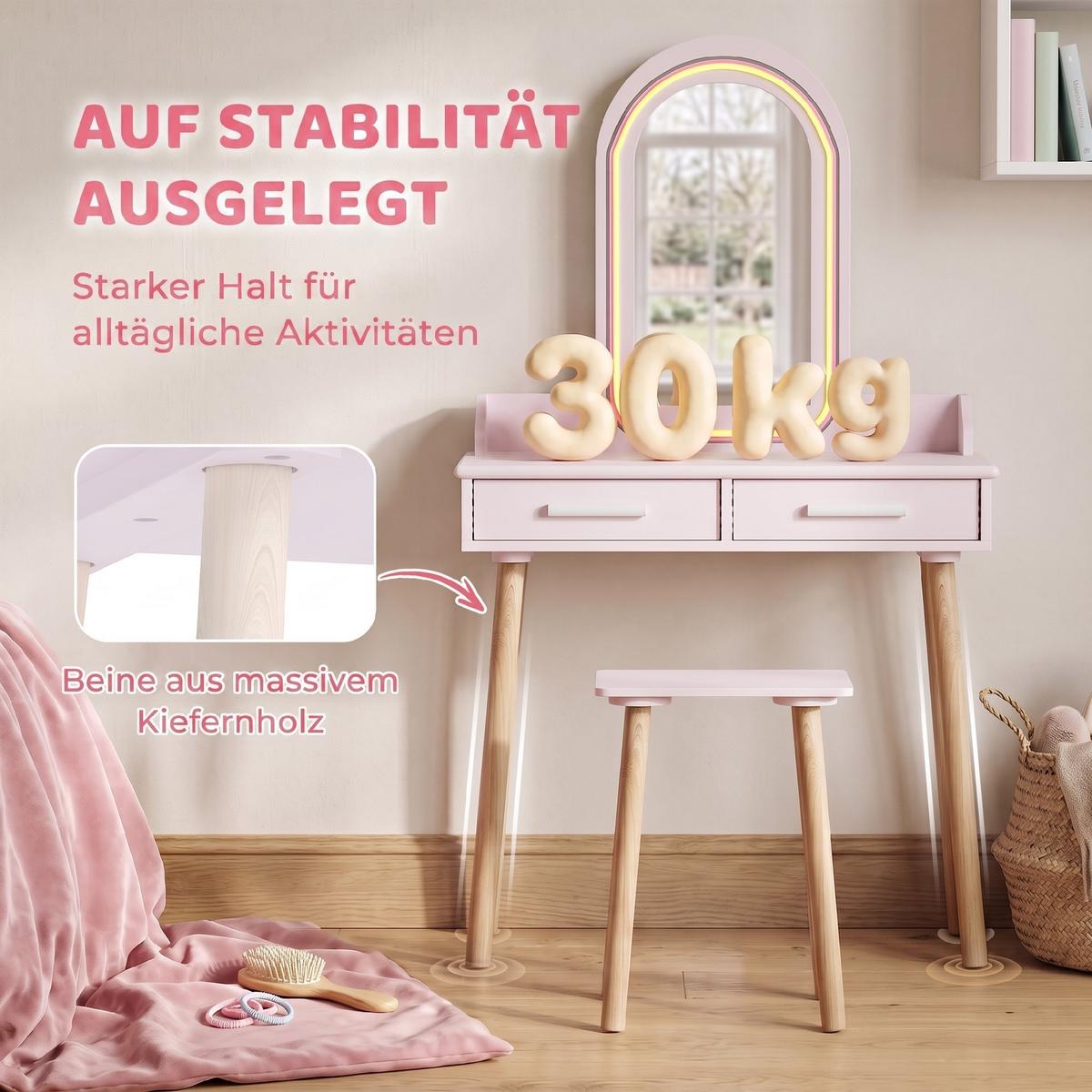 KINDER-SCHMINKTISCH-SET MDF Kiefernholz 2er Set Rosa - Weiß/Rosa, Holz/Holzwerkstoff (36/100/60cm) - AIYAPLAY