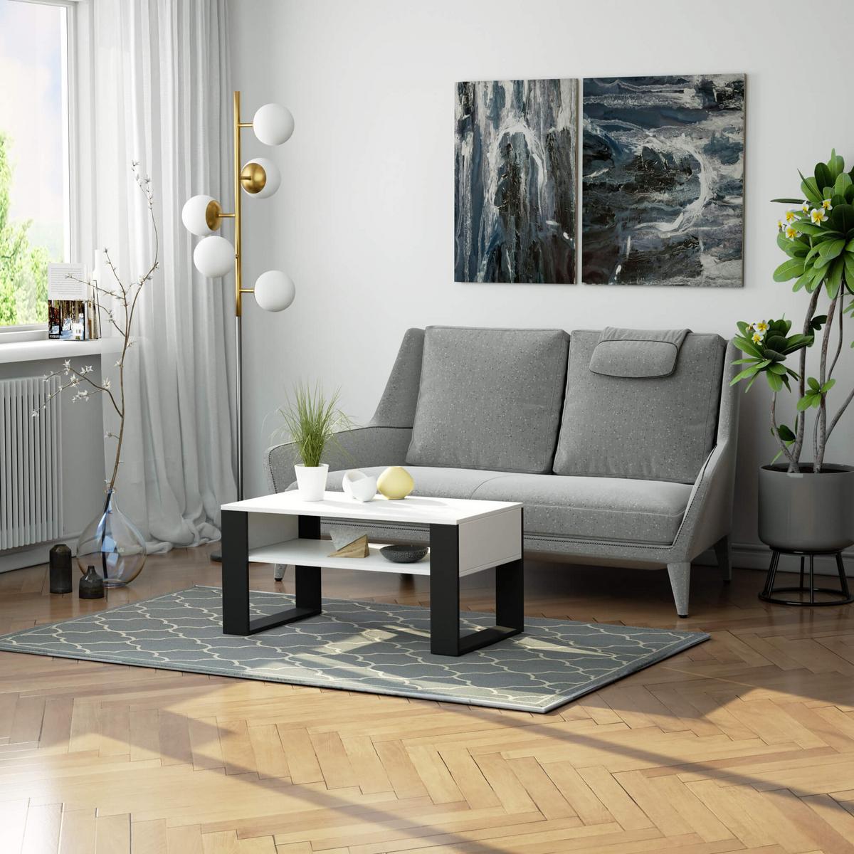 COUCHTISCH Weiß, Schwarz 45/92/50 - Schwarz/Weiß, Textil (50/92/45cm) - RAUMHIRSCH FURNITURE