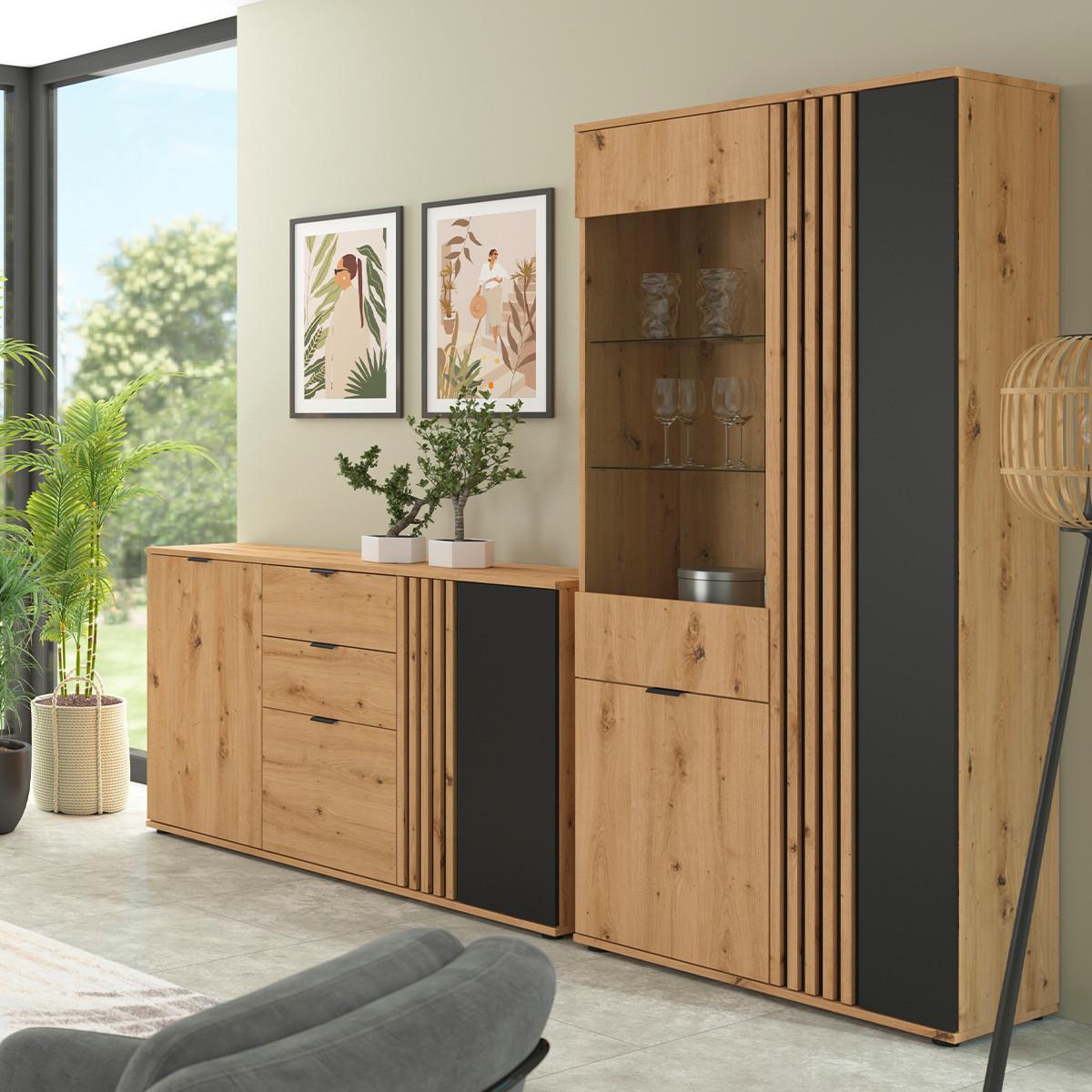 GESCHIRRSCHRANK Ezra Holz - Braun, Holzwerkstoff (90/195/40cm) - Petits-meubles