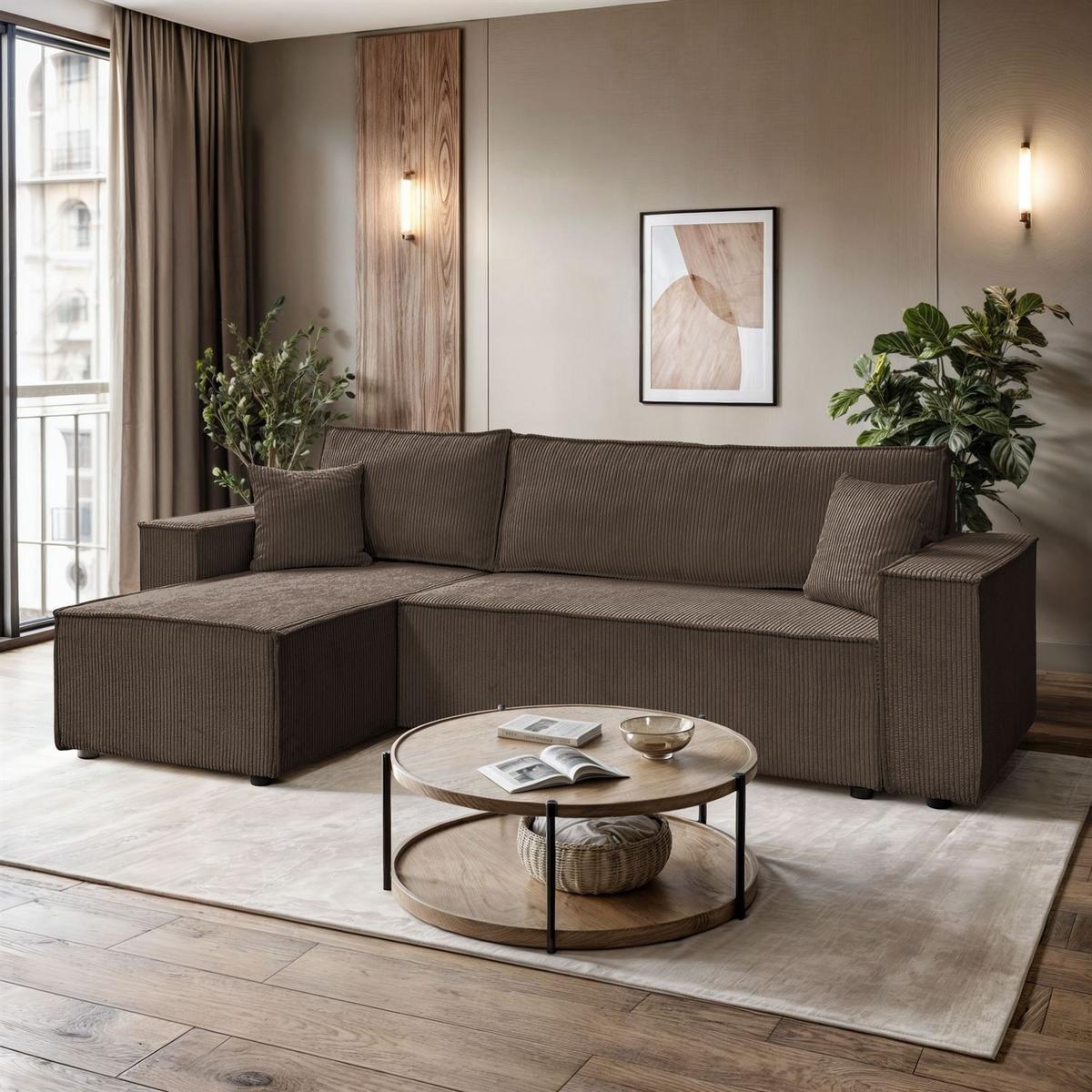 GEPOLSTERTES Ecksofa CARLOS L, Poso 06 - Braun, Textil (247/143cm) - Lookway
