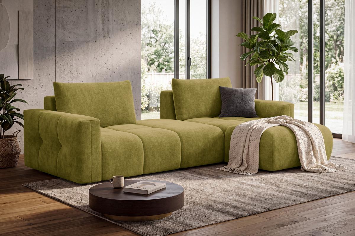 ECKSOFA VERONA 4-Sitzer RECHTS, Khaki - Schwarz/Grün, Holz/Textil (282/173cm) - Courtois Laville
