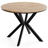 ESSTISCH Valio rund oval ausziehbar verlängerbar mit schwarzen Metallbeinen, Eiche Braun 100-140/100/76 cm - Eiche Wotan/Schwarz, Holzwerkstoff/Metall (100/140/76cm) - WFL GROUP