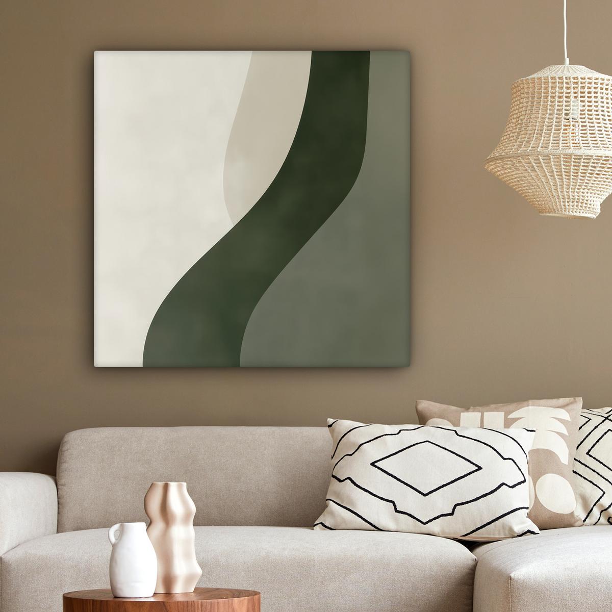 LEINWANDBILD Japandi - Grün - Abstrakt - Modern Deko Groß 90x90 cm - Salbeigrün, Textil (90/90cm) - MuchoWow