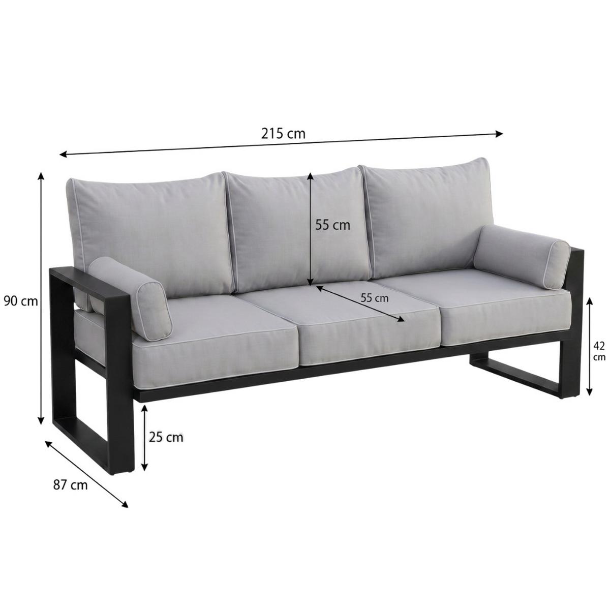 GARTENSET Verdino 3+1+1 mit Metallrahmen grau - Hellgrau, Metall - Beautysofa