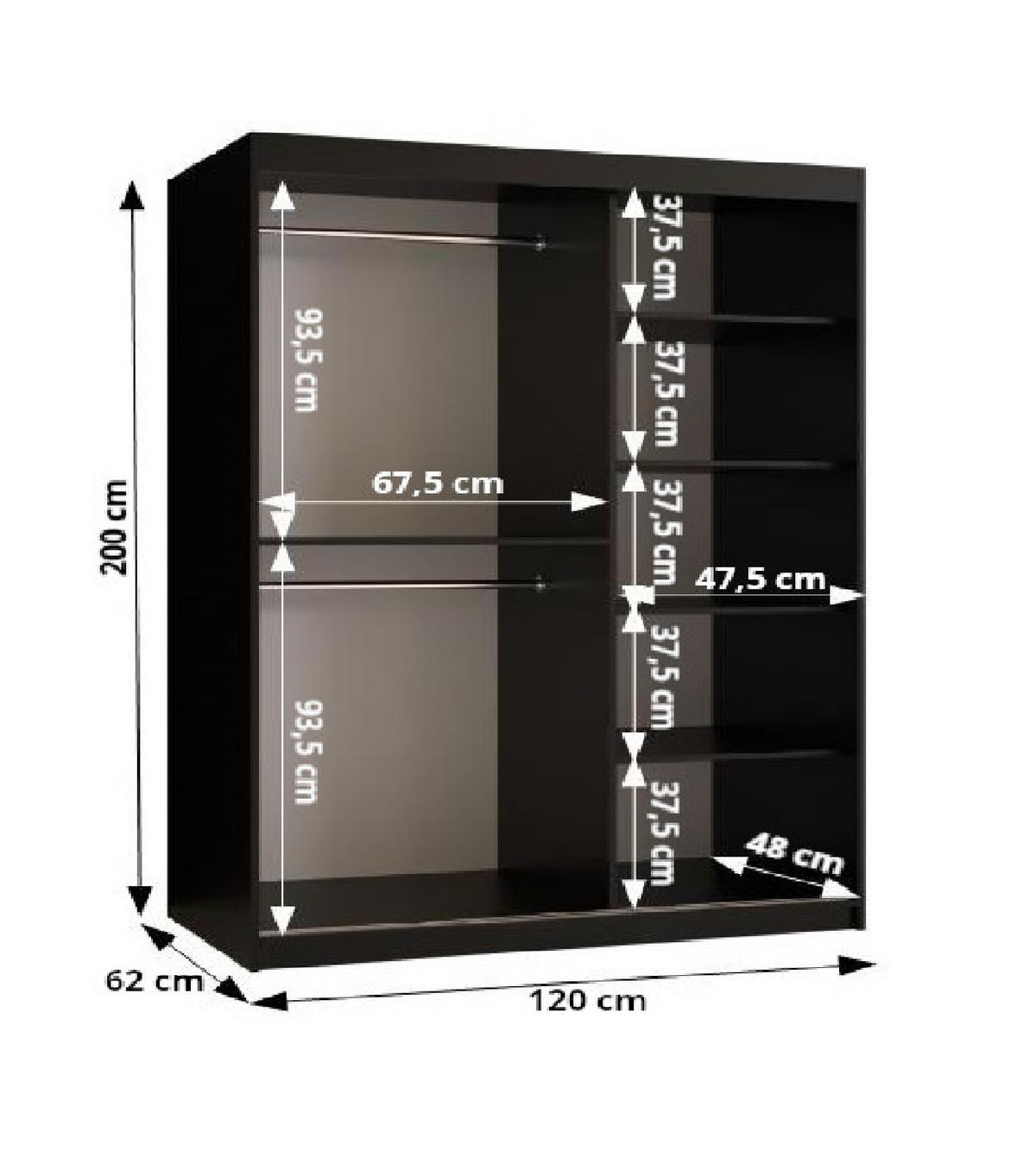 SCHWEBETÜRENSCHRANK 200/120/62 2-türig - Goldfarben/Schwarz, Holz/Kunststoff (120/200/62cm) - MÖBEL KRYSPOL