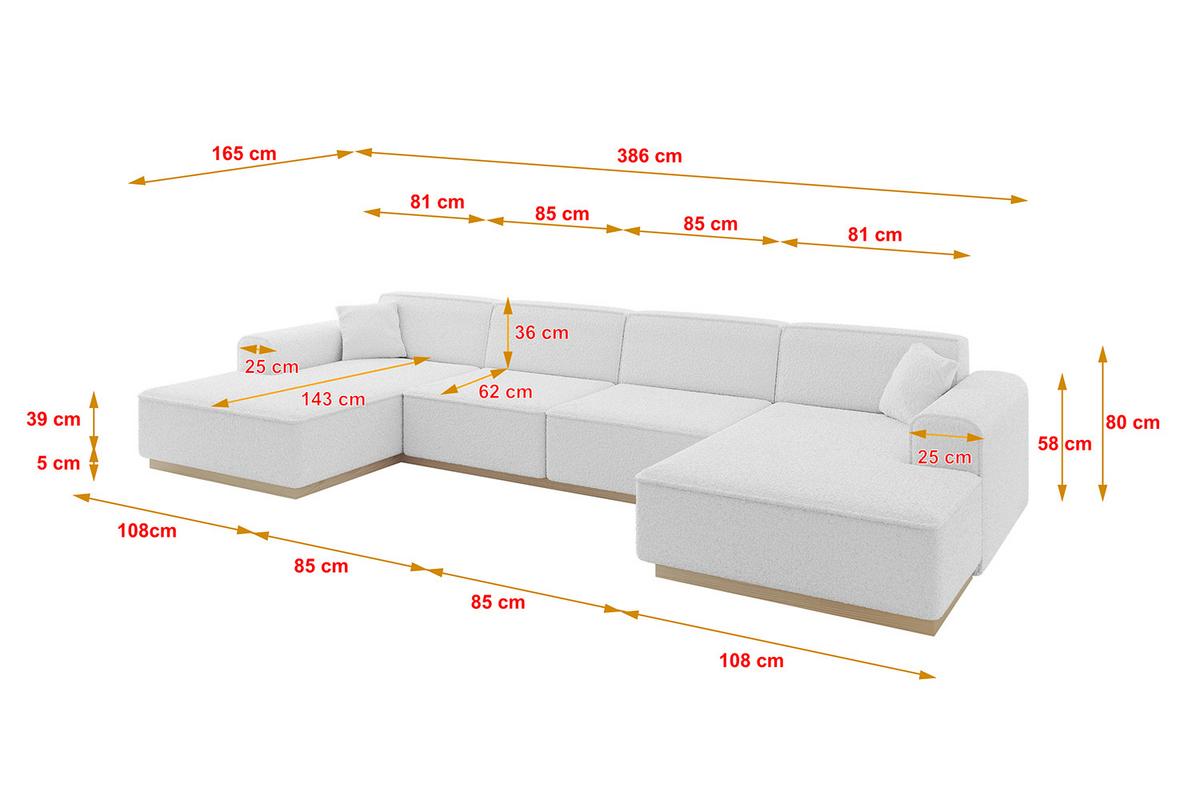 WOHNLANDSCHAFT IREA-U2 - 386x165x80 cm Weiß - Weiß, Holzwerkstoff/Textil (386/80/165cm) - ALTDECOR