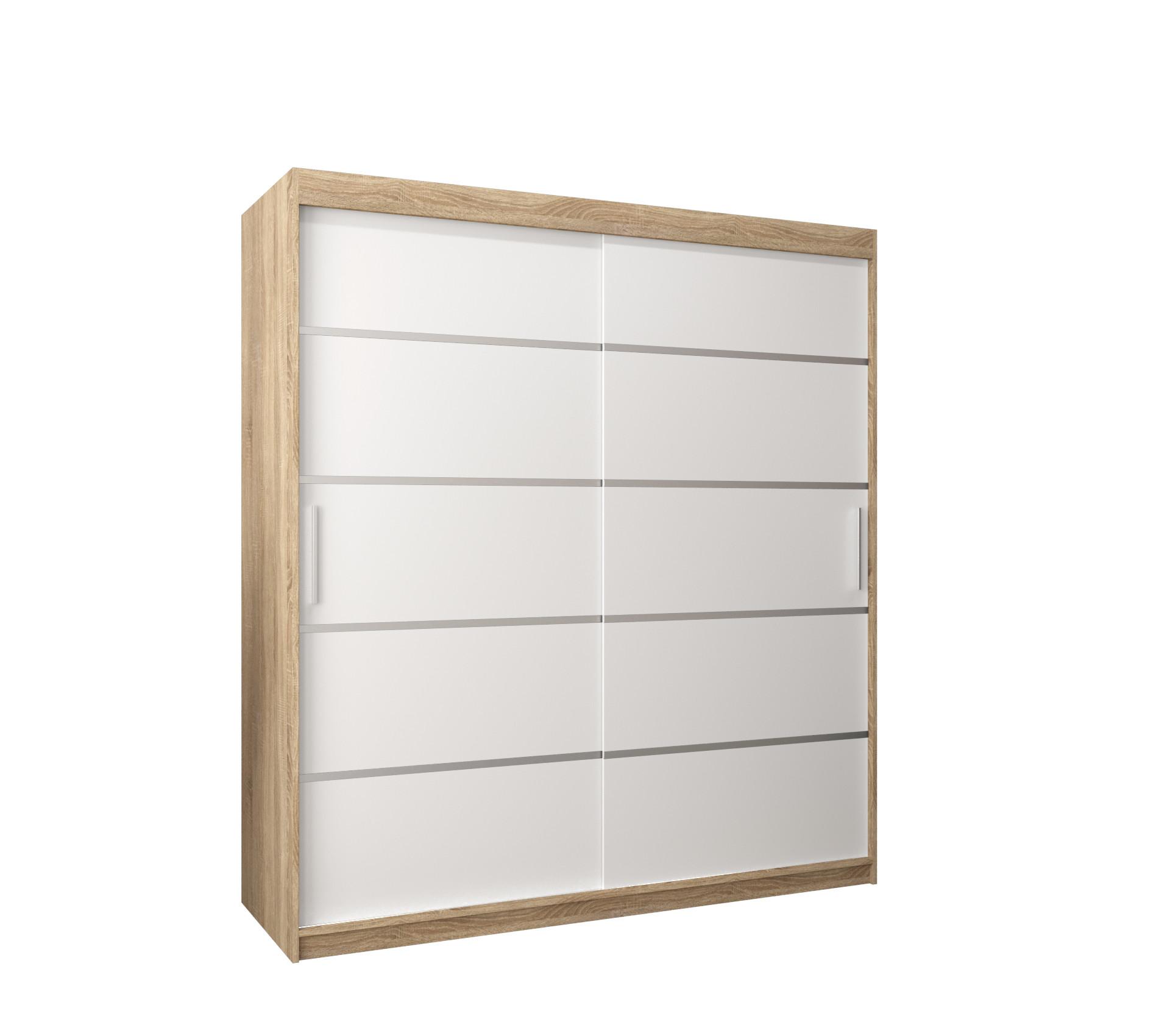 SCHWEBETÜRENSCHRANK 200/180/62 2-türig - Silberfarben/Weiß, Holz/Kunststoff (180/200/62cm) - MÖBEL KRYSPOL