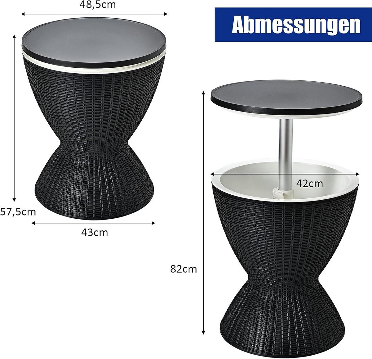 BEISTELLTISCH Schwarz - Schwarz, Kunststoff (49/49/58cm) - COSTWAY