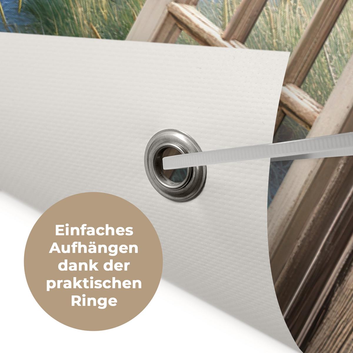 GARTENPOSTER Aussicht - Strand - Fenster - Dünen - Meer Gartendeko 90x60 cm - Hellblau, Kunststoff (90/60/0.2cm) - OnlyWow