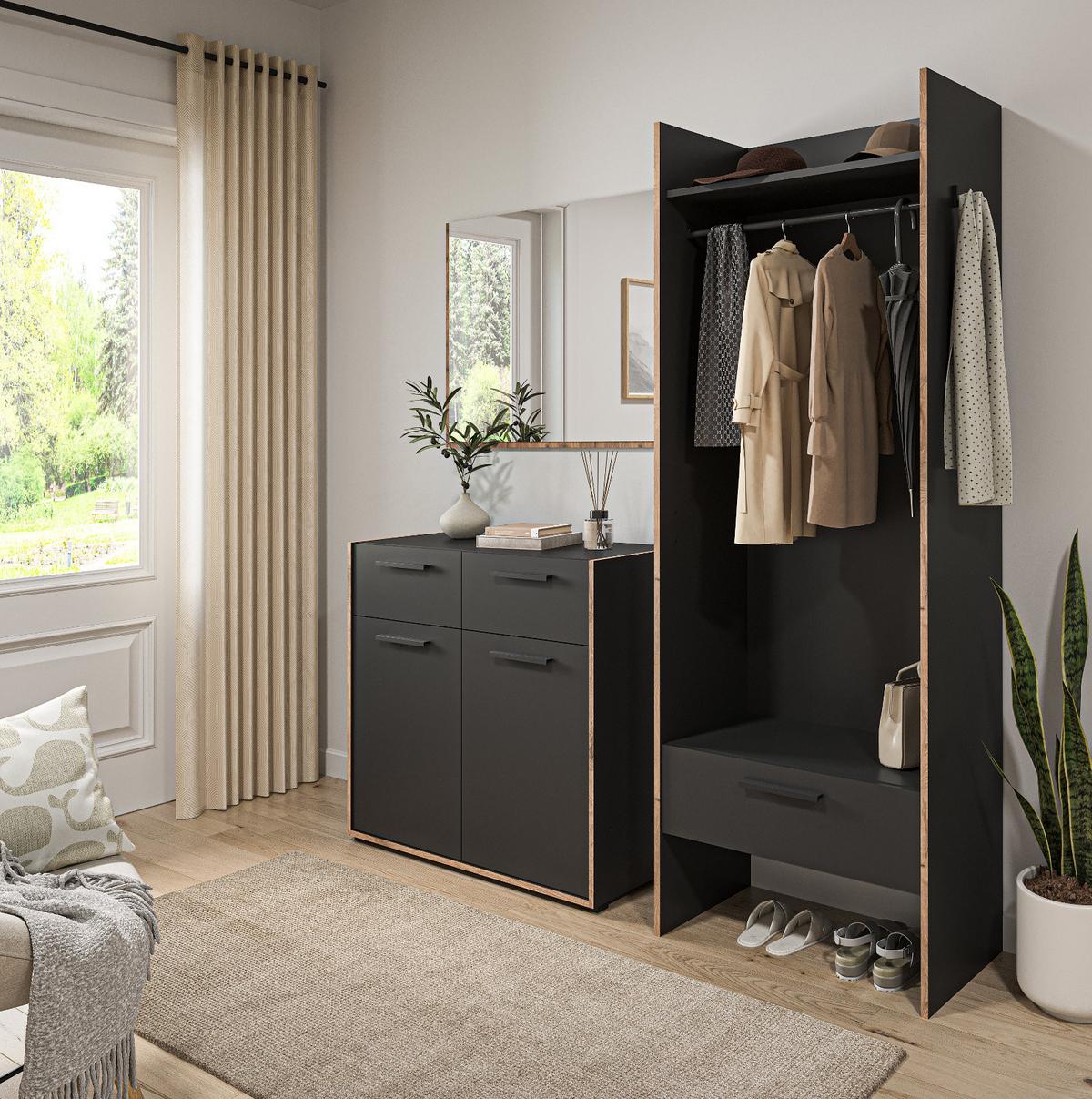 GARDEROBE grau und Nox Eiche, Kompaktgarderobe 70 x 189 cm, Salud - Eichefarben/Grau, Holzwerkstoff (70/189/37cm) - Inn.Furn